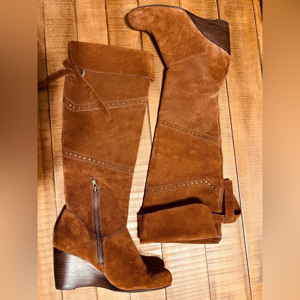 Nicole Brown Suede wedge Knee-High Boots size 6